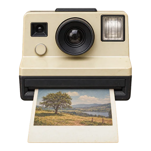An instant camera and a print
